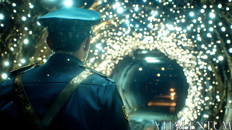 Shimmering Tunnel with Uniformed Observer AI Image