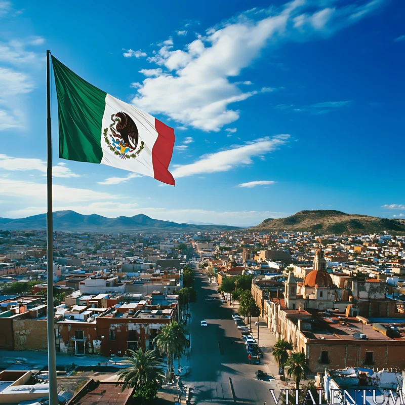 Stunning Urban View with Mexican Flag AI Image