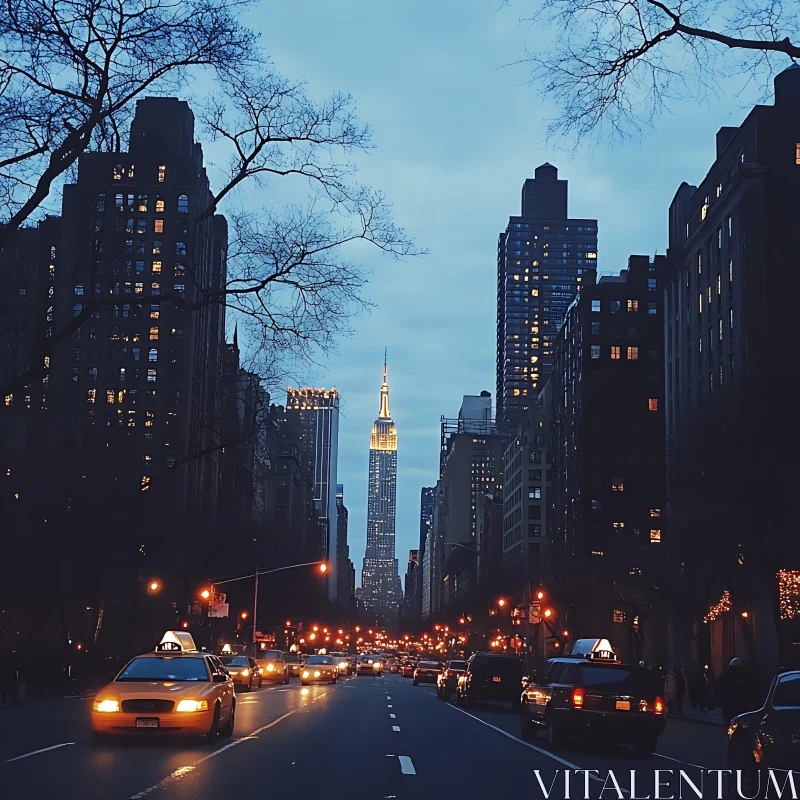 Twilight City Street with Empire State Building AI Image