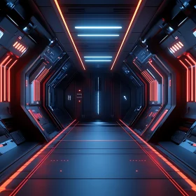 Sleek Sci-Fi Corridor with Advanced Technology