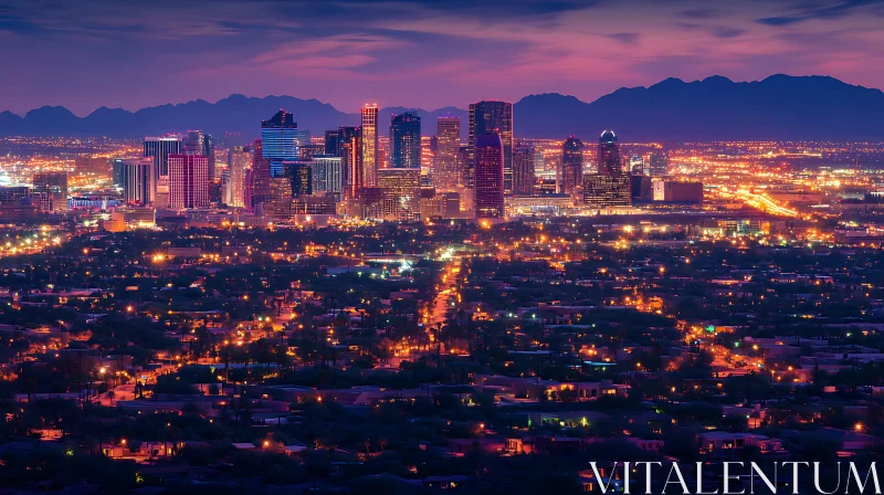 AI ART Aerial Nighttime Cityscape with Illuminated Skyline