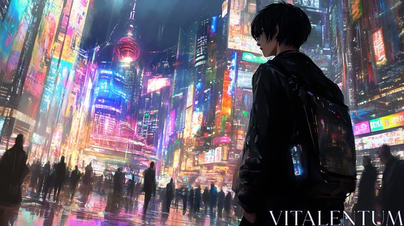 AI ART Neon-Lit Futuristic City with Lone Figure