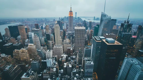 NYC Skyscrapers Amidst a Cloudy Sky