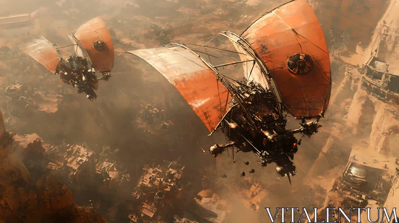 Dystopian Airships Over a Barren Wasteland AI Image