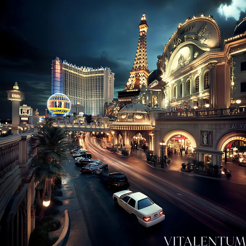 Las Vegas Night Scene with Iconic Architecture AI Image