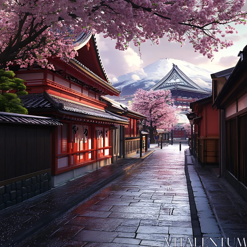 AI ART Serene Cherry Blossom Street in Japan