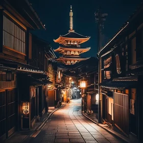 Illuminated Night Pagoda and Street