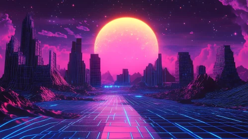 Neon Sunset in a Surreal Future City