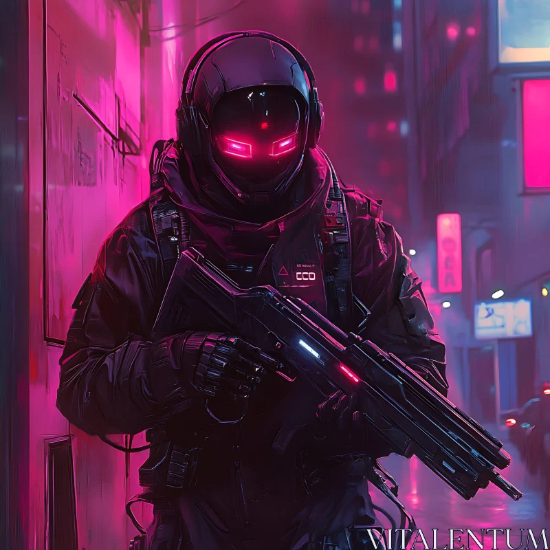 AI ART Neon-Clad High-Tech Soldier in Urban Night