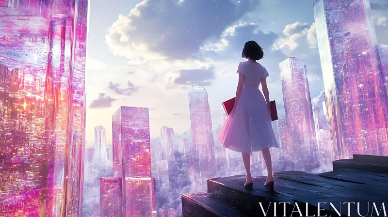 Dreamy Crystal Skyscrapers and Woman AI Image