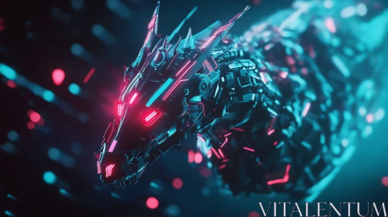 Futuristic Cyber Dragon with Neon Lights AI Image