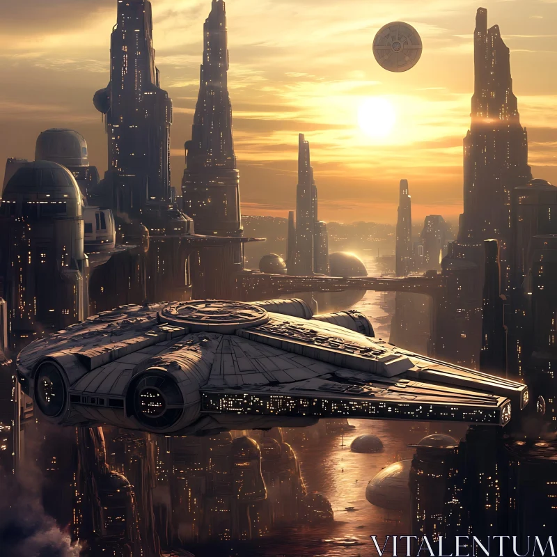 Sci-Fi Skyline and Spaceship AI Image