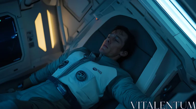 Person Resting in High-Tech Spacecraft Interior AI Image