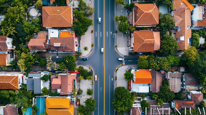 AI ART Urban Aerial Shot of City Roads and Red Roof Houses