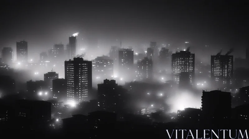 Foggy Night Skyline in Monochrome AI Image