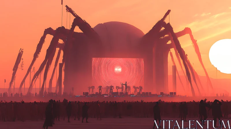 Giant Spider Structure Concert Sunset Art AI Image