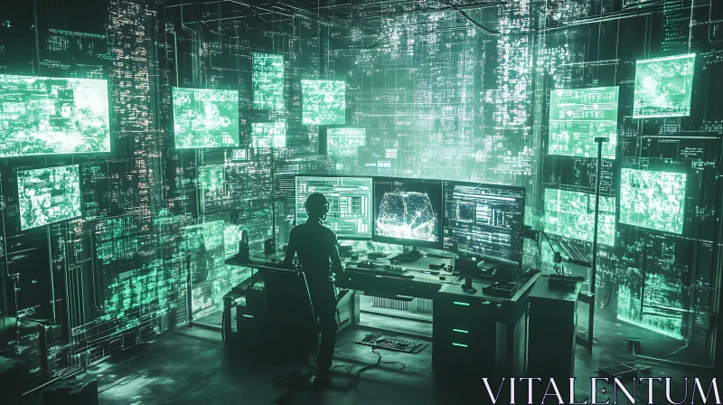 High-Tech Cybersecurity Control Center AI Image