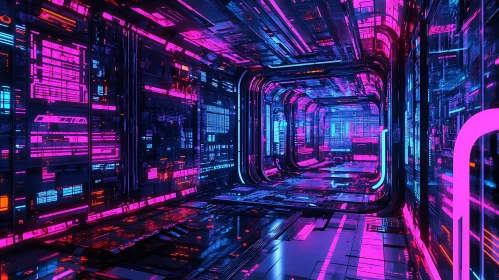 Neon-Lit Cybernetic Corridor