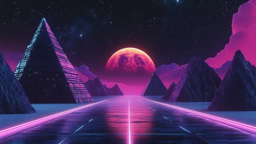 Futuristic Neon Pyramid Scene