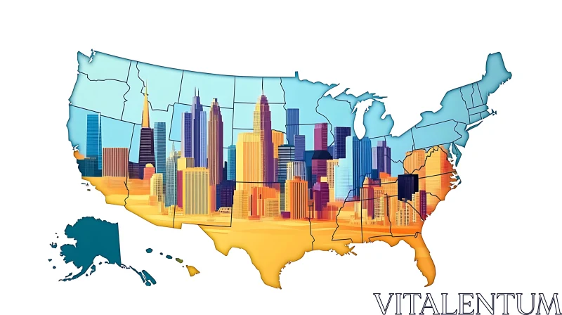 City Skylines Overlayed on USA Map AI Image