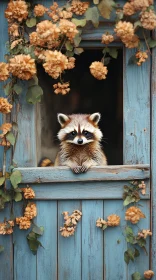 Raccoon in Floral Accented Window