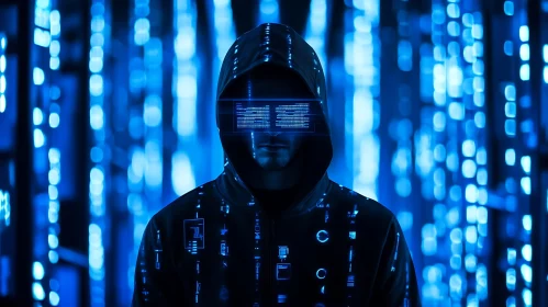 Techno-Noir Individual with Digital Glasses