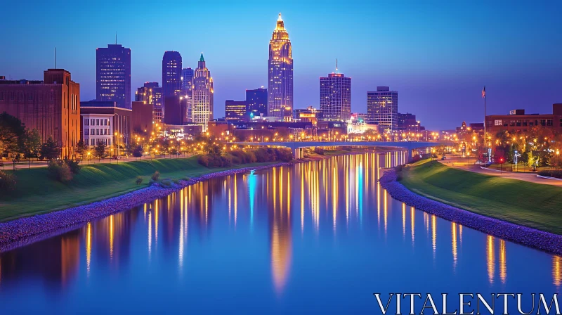 AI ART Twilight Skyline with Glittering City Lights