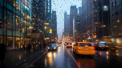 Rain-Soaked Urban Evening with Traffic