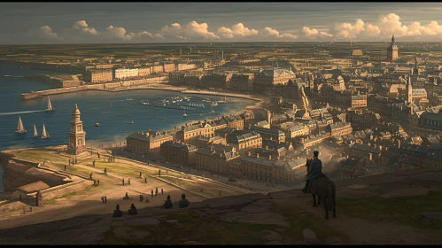Historical Coastal Cityscape at Dusk