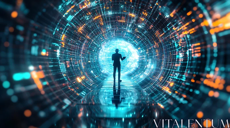 Illuminated Cyber Tunnel with Silhouette