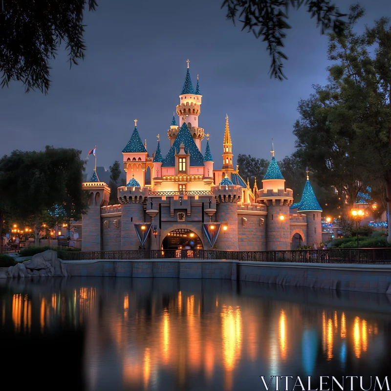 Majestic Nighttime Castle Reflection