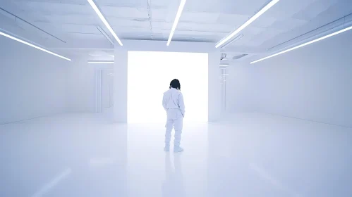 White Attire in Futuristic Minimalist Space