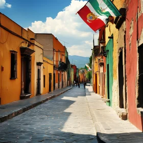 Vibrant Mexican Street with Colorful Colonial Architecture