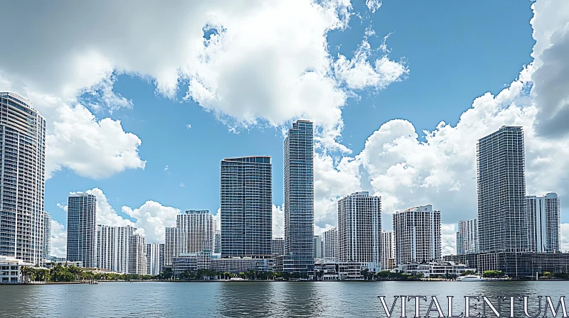 Urban City Skyline with High-Rise Buildings and Calm Water