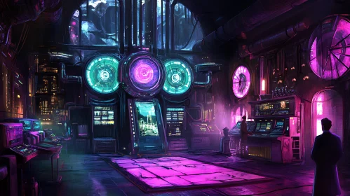 Sci-Fi Tech Room with Advanced Monitors