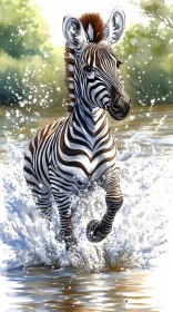 Zebra in Motion Across River