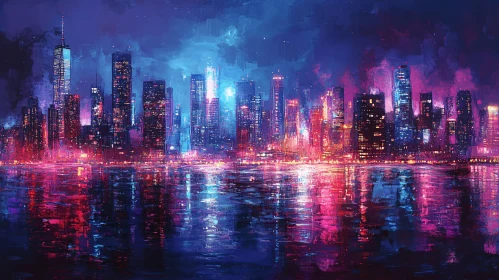 Urban Night Scene with Neon Lights
