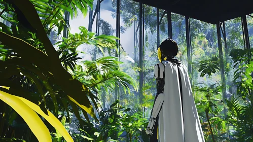Robot Among Green Plants in High-Tech Greenhouse
