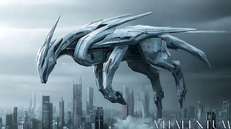 Hovering Cybernetic Quadruped in Modern Urban Setting AI Image