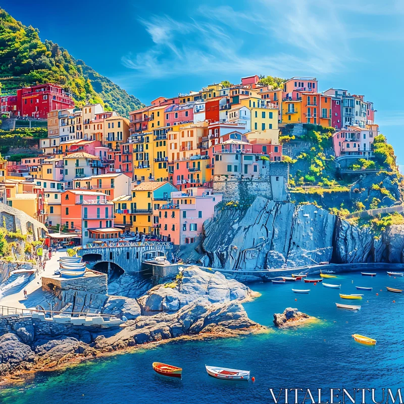 AI ART Colorful Coastal Village in the Mediterranean