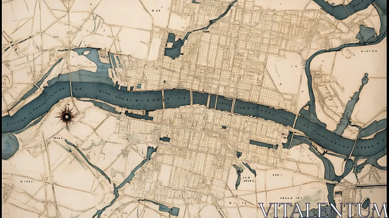 Vintage Map of a Riverine City AI Image