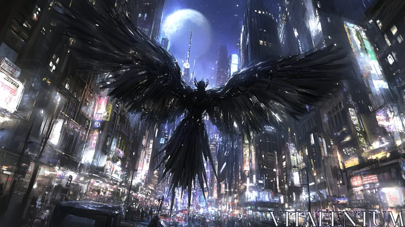 Ethereal Angel in Neon-Lit Night City AI Image