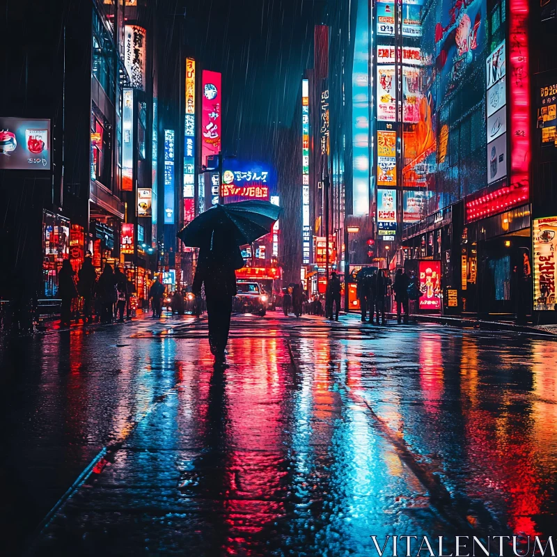 Neon City Nightscape with Rain AI Image