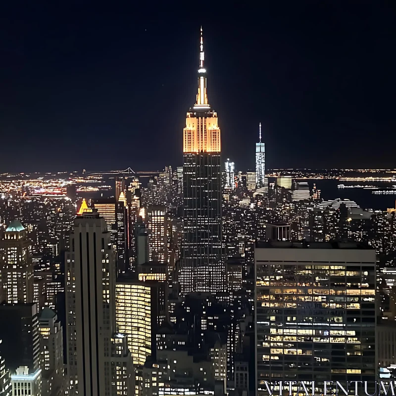 Empire State Building at Night AI Image