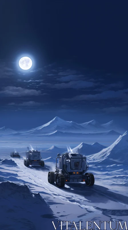 AI ART Moonlit Snow Journey of Futuristic Rovers