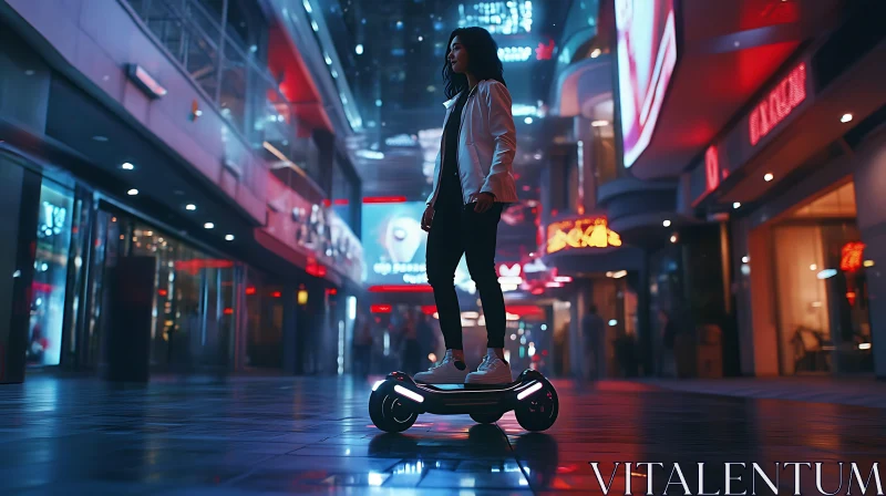 AI ART Neon-Lit Cityscape with Hoverboard Rider