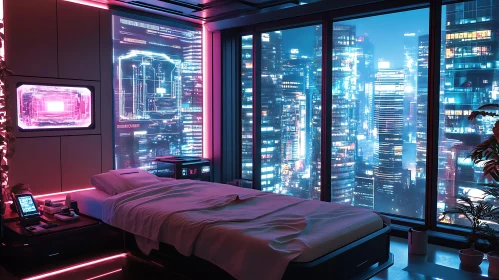 Modern High-Tech Bedroom with Neon Lights