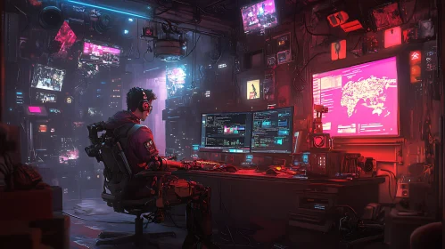 Futuristic Hacker Workspace