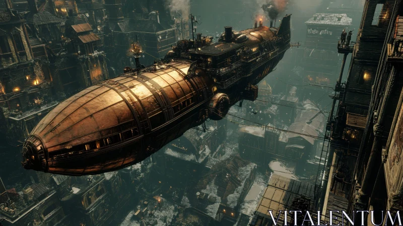 Retro-Futuristic Airship in a Densely Built City AI Image