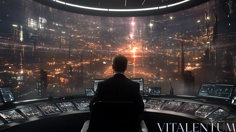 Tech Command Center with City View AI Image